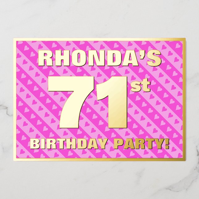 71st Birthday Party — Fun Pink Hearts and Stripes (Front)