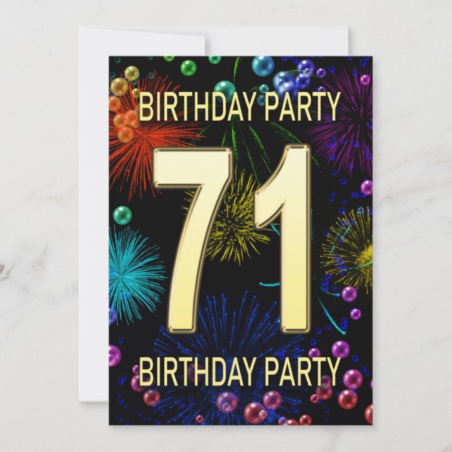 71st Birthday Party Invitation Fireworks Bubbles (Front)