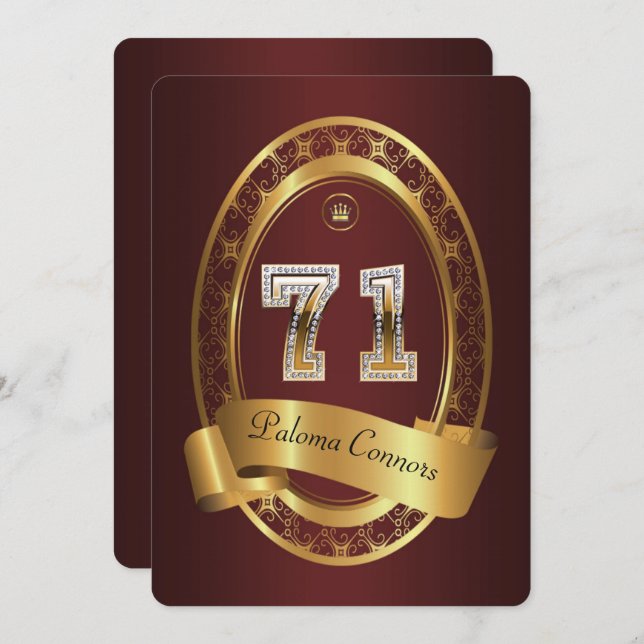 71st,birthday party woman man,elegant colour invitation (Front/Back)