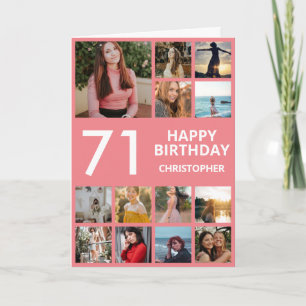 71st Birthday Photo Collage 13 Photos Pink & White Card