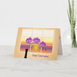 71st Birthday Pink Orchids in Window Card