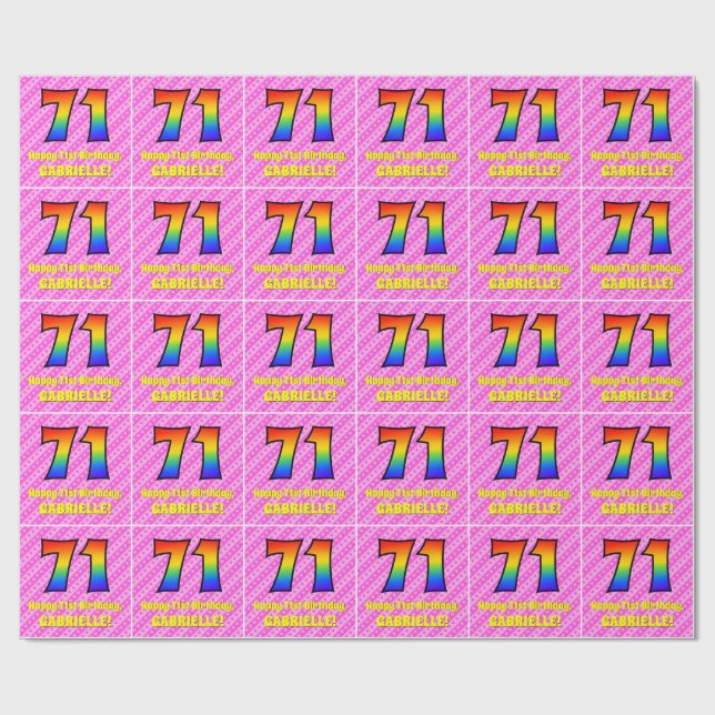 71st Birthday: Pink Stripes & Hearts, Rainbow # 71 Wrapping Paper (Flat)
