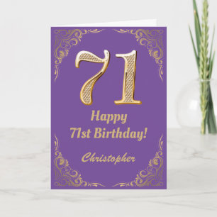 71st Birthday Purple and Gold Glitter Frame Card