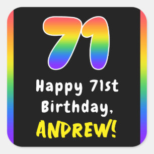 71st Birthday: Rainbow Spectrum # 71, Custom Name Square Sticker