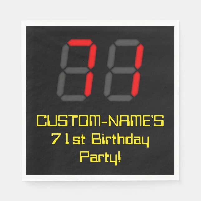 71st Birthday: Red Digital Clock Style "71" + Name Napkin (Front)