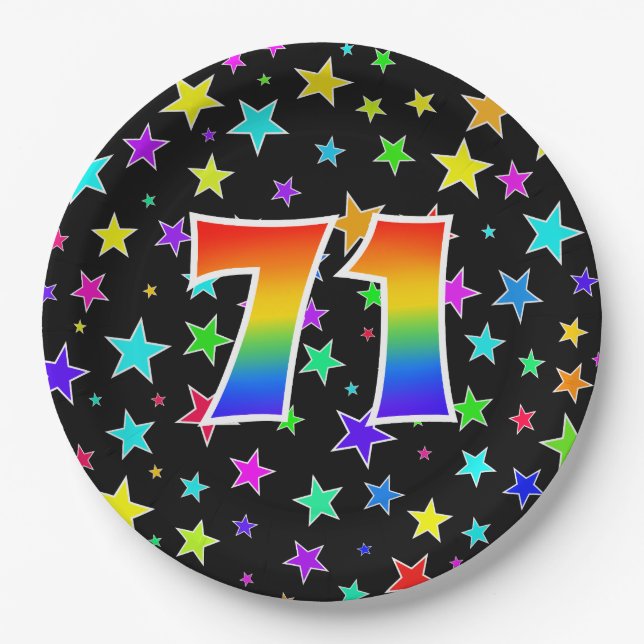 71st Event: Bold, Fun, Colourful Rainbow 71 Paper Plate (Front)