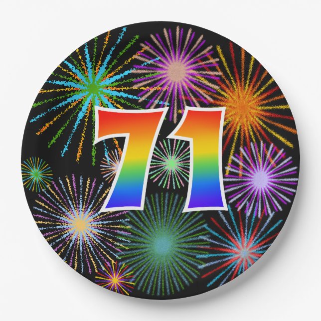 71st Event - Fun, Colourful, Bold, Rainbow 71 Paper Plate (Front)