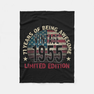 71th Birthday Gift Men Vintage Born 1955 Turning 7 Fleece Blanket