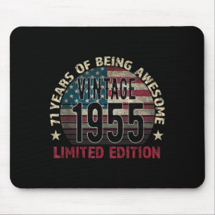 71th Birthday Gift Men Vintage Born 1955 Turning 7 Mouse Mat