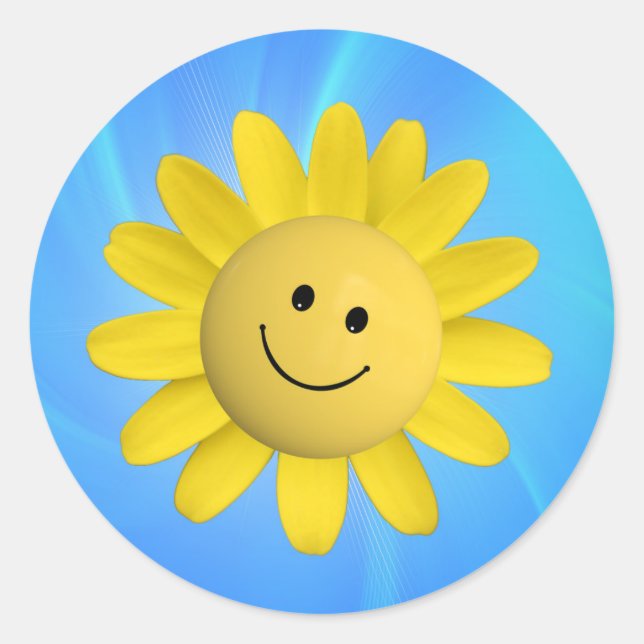 720227 HAPPY SUN FLOWER SMILIE FACE CARTOON GRAPHI CLASSIC ROUND STICKER (Front)