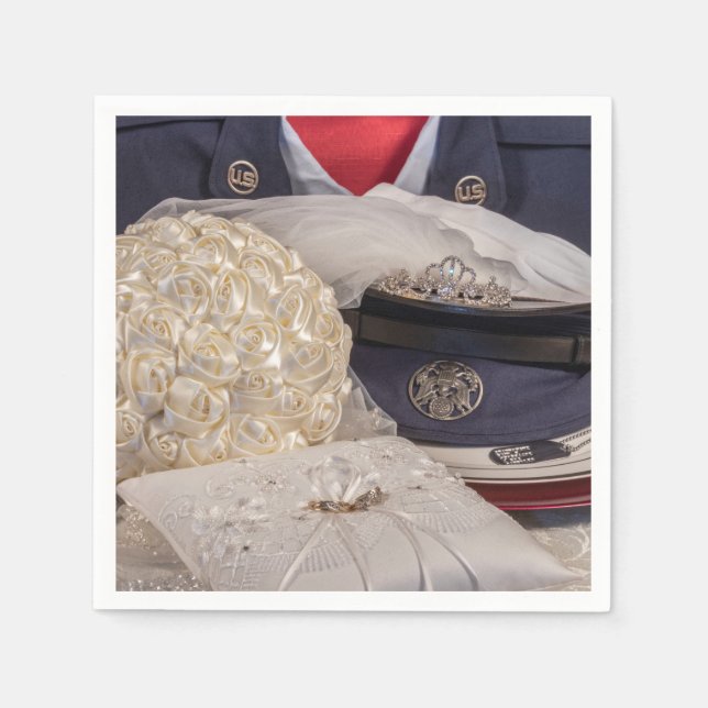7263-Military Wedding with Bouquet & Rings Napkin (Front)