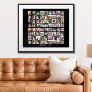 72 Square Photo Collage Grid with Text - black Poster