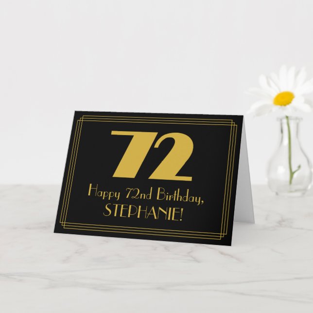 72nd Birthday: Art Deco Inspired Look "72" & Name Card (Small Plant)