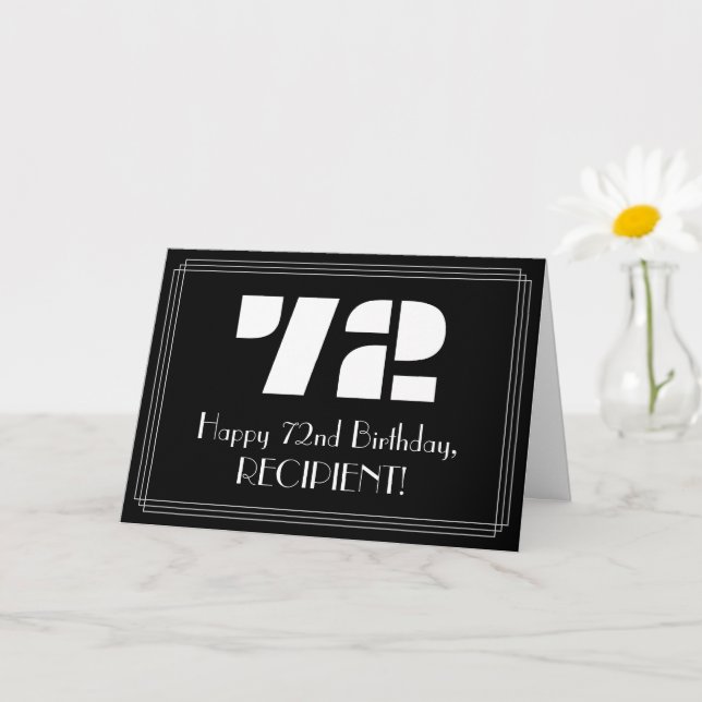 72nd Birthday: Art Deco Inspired Look "72" & Name Card (Small Plant)