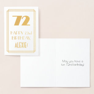72nd Birthday: Art Deco Inspired Look "72" & Name Foil Card
