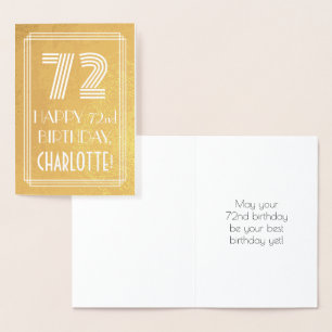 72nd Birthday – Art Deco Inspired Look "72" + Name Foil Card