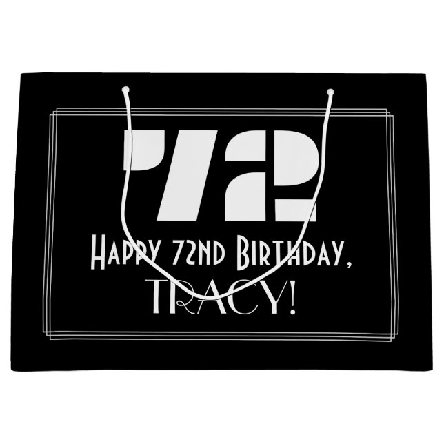 72nd Birthday ~ Art Deco Inspired Look "72" + Name Large Gift Bag (Front)