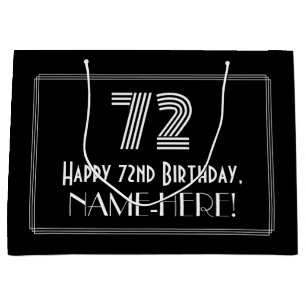 72nd Birthday — Art Deco Inspired Look "72" & Name Large Gift Bag