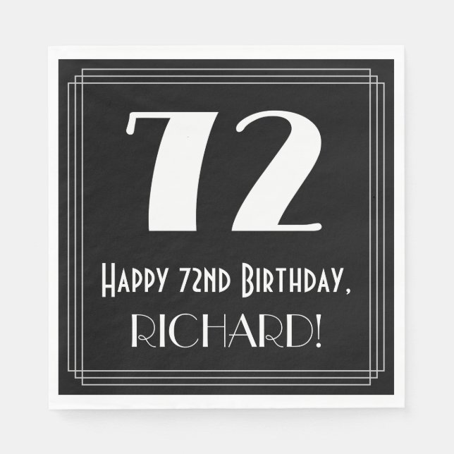 72nd Birthday ~ Art Deco Inspired Look "72", Name Napkin (Front)