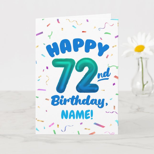 72nd Birthday, Balloon Number, Customisable Name Card (Small Plant)