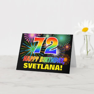 72nd Birthday: Bold, Fun, Fireworks, Rainbow 72 Card