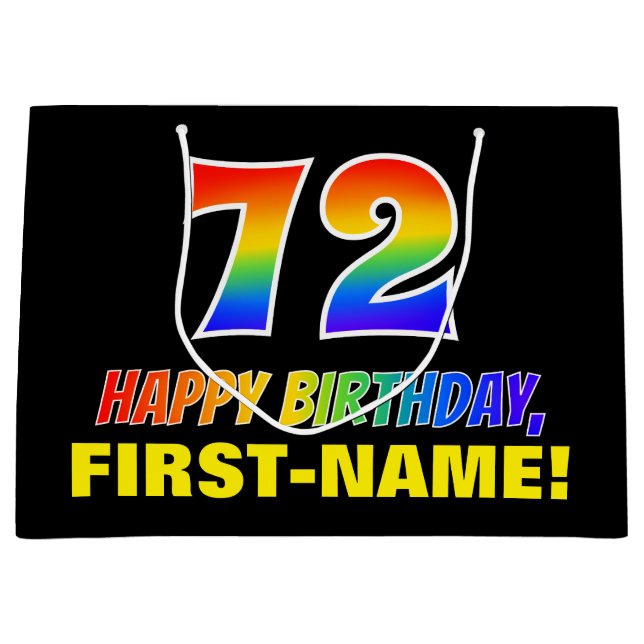 72nd Birthday: Bold, Fun, Simple, Rainbow 72 Large Gift Bag (Front)
