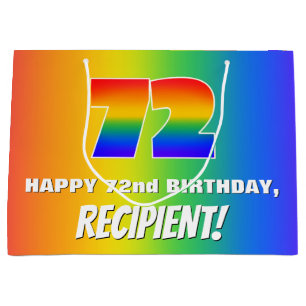 72nd Birthday: Colourful, Fun Rainbow Pattern # 72 Large Gift Bag