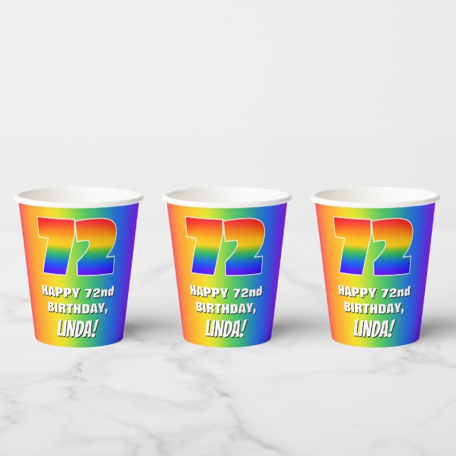 72nd Birthday: Colourful, Fun Rainbow Pattern # 72 Paper Cups (Multi)
