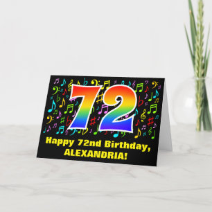 72nd Birthday: Colourful Music Symbols & Rainbow 7 Card