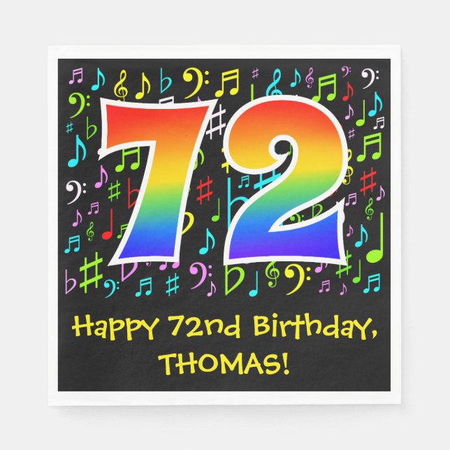 72nd Birthday - Colourful Music Symbols, Rainbow 7 Napkin (Front)