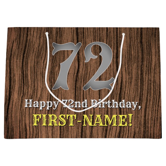 72nd Birthday: Country Western Inspired Look, Name Large Gift Bag (Front)
