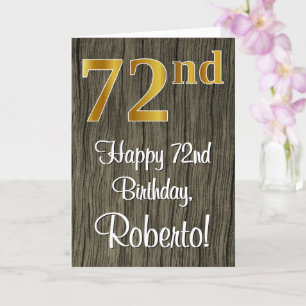 72nd Birthday: Elegant Faux Gold Look #, Faux Wood Card