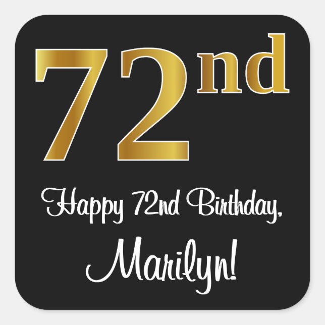 72nd Birthday – Elegant Luxurious Faux Gold Look # Square Sticker (Front)