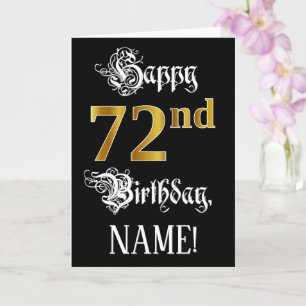 72nd Birthday — Fancy Script; Faux Gold Look; Name Card
