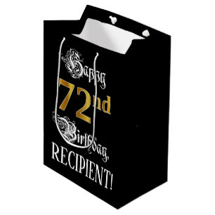 72nd Birthday ~ Fancy Script; Faux Gold Look; Name Medium Gift Bag