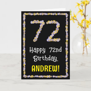 72nd Birthday: Floral Flowers Number, Custom Name Card