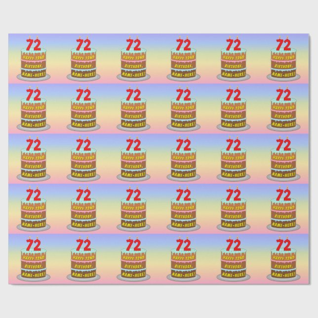 72nd Birthday: Fun Cake and Candles + Custom Name Wrapping Paper (Flat)
