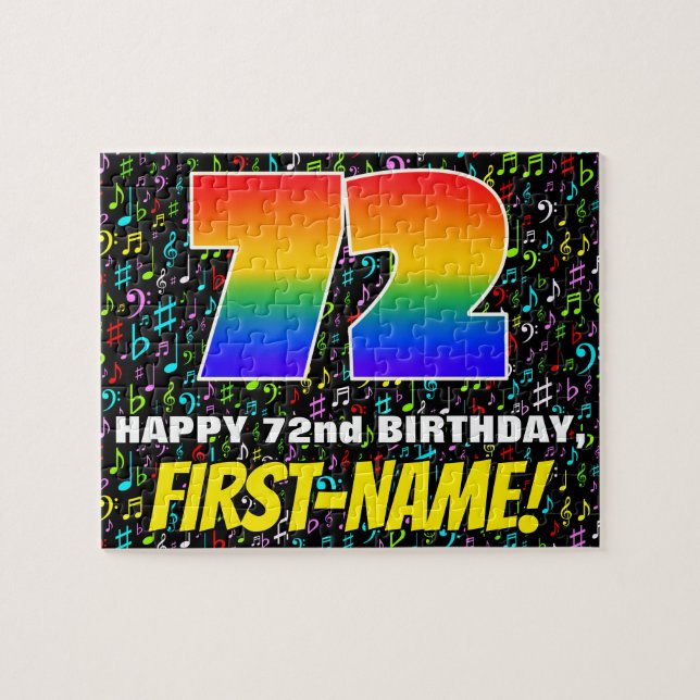 72nd Birthday — Fun, Colourful Music Symbols & “72 Jigsaw Puzzle (Horizontal)
