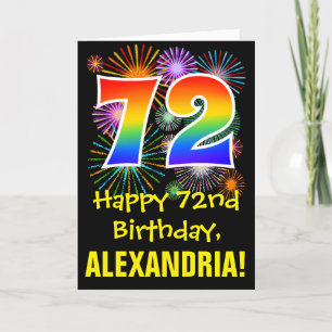 72nd Birthday: Fun Fireworks Pattern + Rainbow 72 Card
