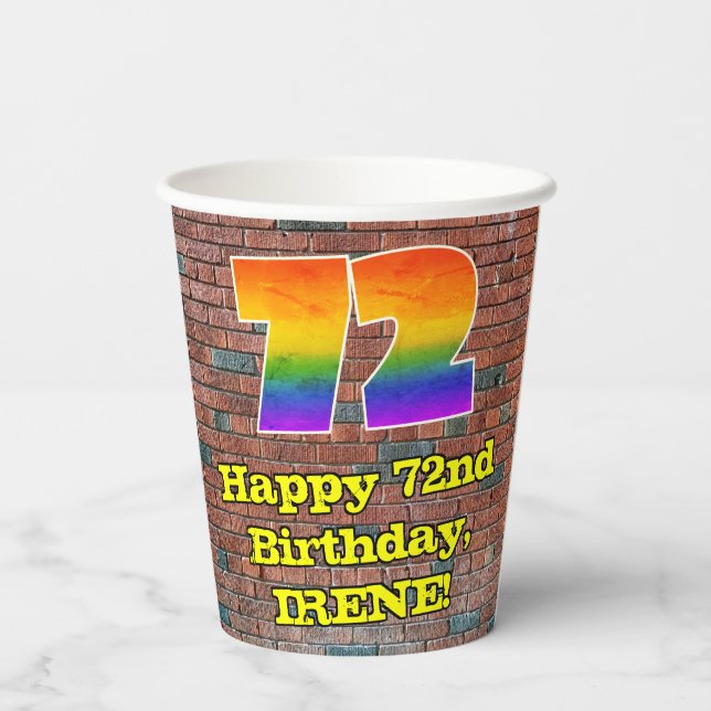 72nd Birthday: Fun Graffiti-Inspired Rainbow 72 Paper Cups (Back)