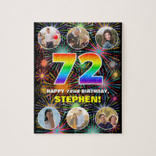 72nd Birthday: Fun Rainbow #, Custom Name + Photos Jigsaw Puzzle