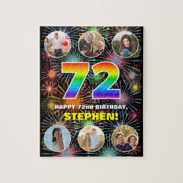 72nd Birthday: Fun Rainbow #, Custom Name + Photos Jigsaw Puzzle (Vertical)