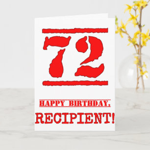 72nd Birthday: Fun, Red Rubber Stamp Inspired Look Card