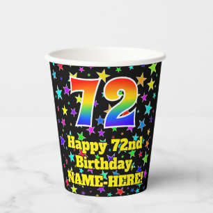 72nd Birthday: Fun Stars Pattern and Rainbow 72 Paper Cups
