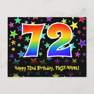 72nd Birthday: Fun Stars Pattern, Rainbow 72, Name Postcard
