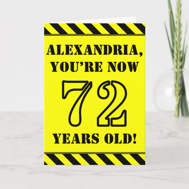 72nd Birthday: Fun Stencil Style Text, Custom Name Card (Front)