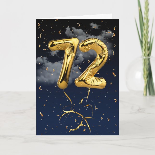 72nd Birthday Gold Mylar Balloon and Confetti Card (Front)