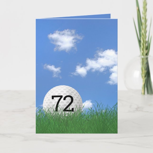 72nd birthday, golf ball in grass card (Front)