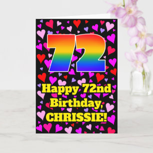 72nd Birthday: Loving Hearts Pattern, Rainbow # 72 Card