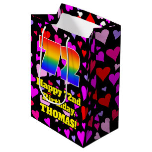 72nd Birthday: Loving Hearts Pattern, Rainbow # 72 Medium Gift Bag